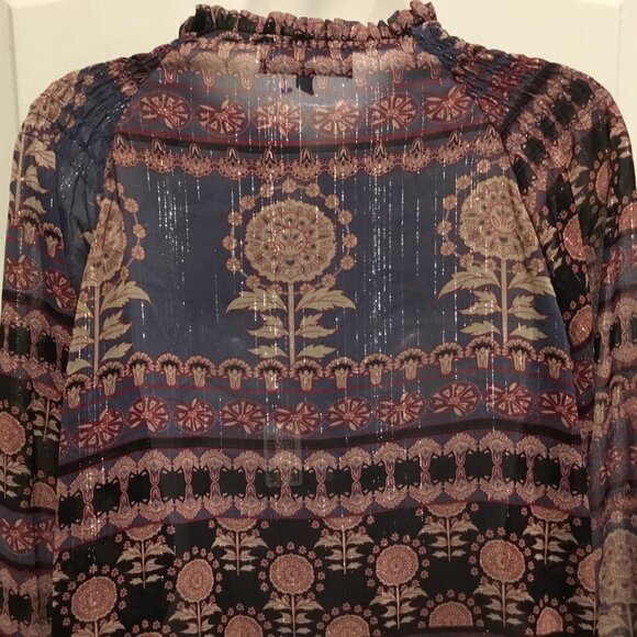 RD Koko Boho Metallic Floral Peasant Blouse Gray Black Rust Gold L – Chic - Picture 9 of 14